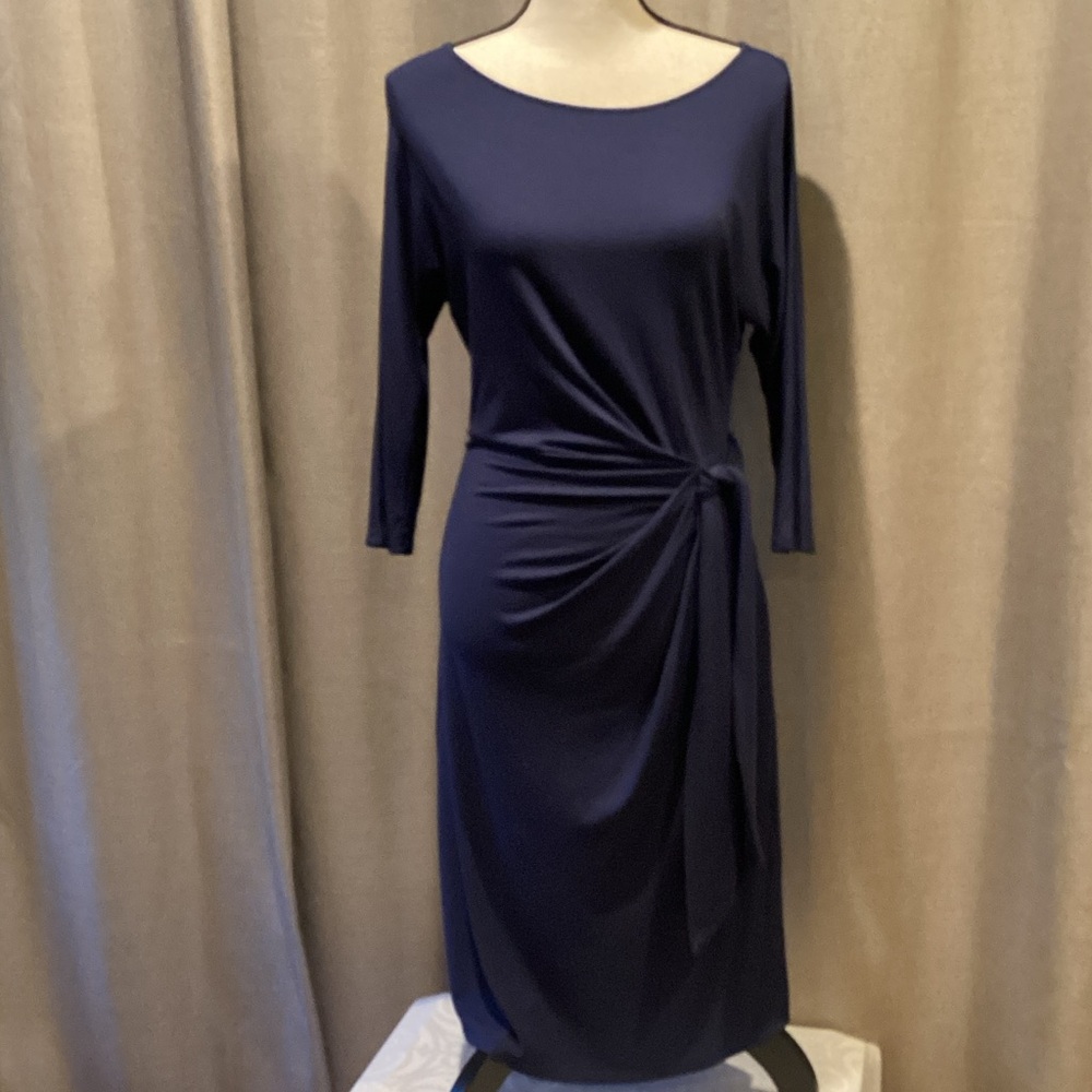 Ann Taylor Midnight Blue Long Sleeve faux wrap dress, size small.